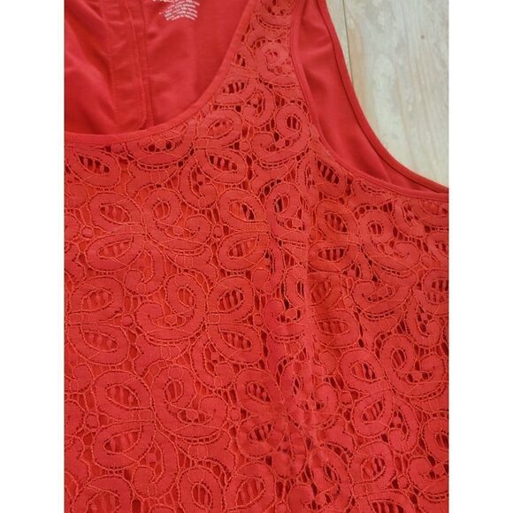 Lane Bryant 18/20 Women's Tank Top‎ Red Blouse Lace Overlay Peplum Zip Back 1X - Picture 7 of 7